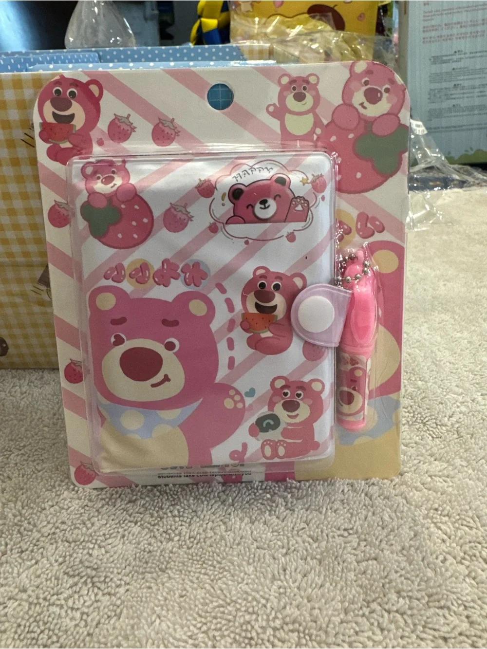 Lot-o-hugging strawberry Pink Bear Hardcover Mini Notebook with Pen Charm
